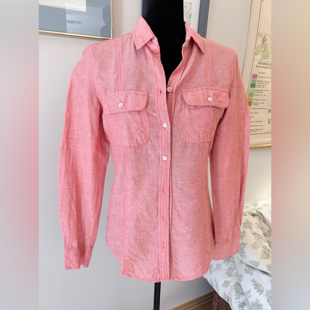 Max Studio Linen Blend Pink Button Down Shirt